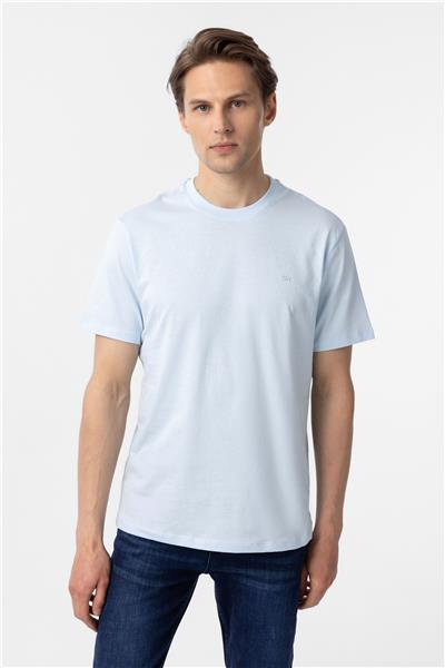 Buz Mavi Regular Düz Bisiklet Yaka Tişört