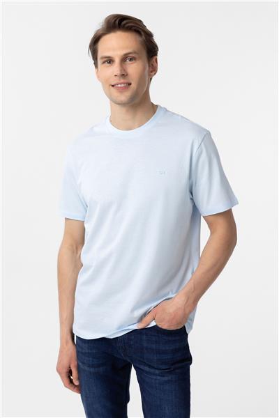 Buz Mavi Regular Düz Bisiklet Yaka Tişört