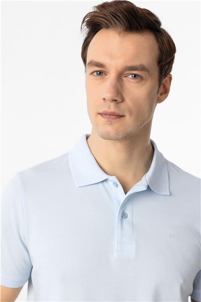 Buz Mavi Slim Fit Düz Polo Yaka Tişört