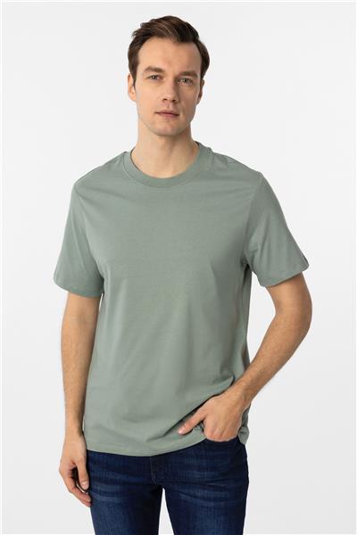 Su Yeşili Regular Düz Bisiklet Yaka Tişört