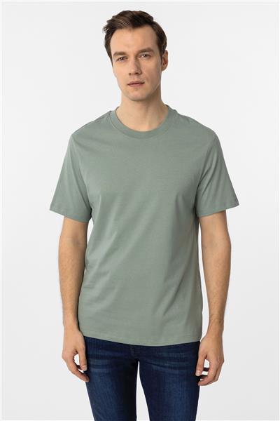 Su Yeşili Regular Düz Bisiklet Yaka Tişört