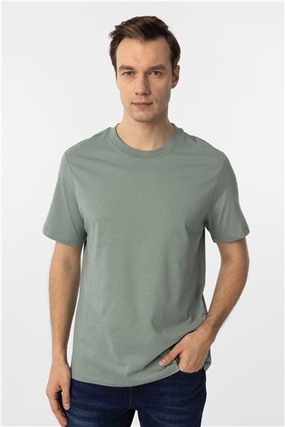 Su Yeşili Regular Düz Bisiklet Yaka Tişört