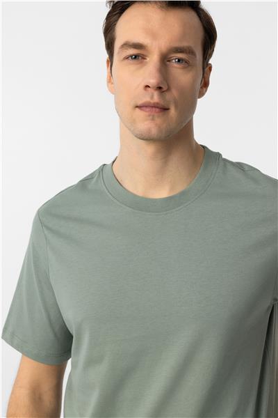 Su Yeşili Regular Düz Bisiklet Yaka Tişört