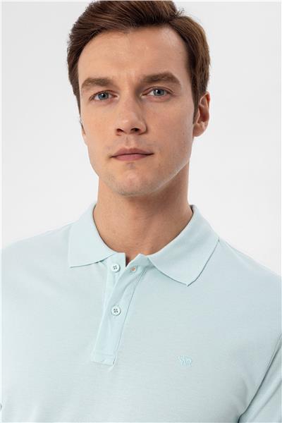 Su Yeşili Slim Fit Armürlü Polo Yaka Tişört