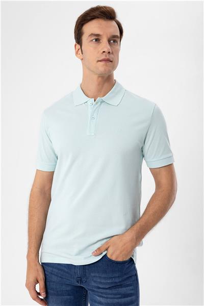 Su Yeşili Slim Fit Armürlü Polo Yaka Tişört