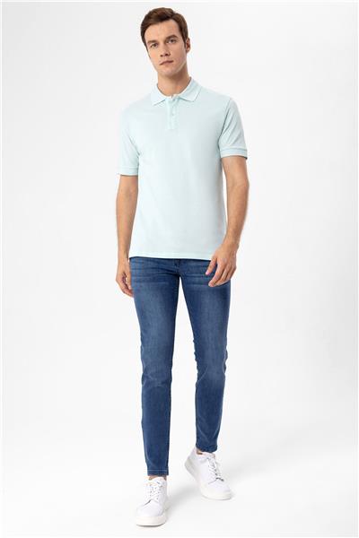 Su Yeşili Slim Fit Armürlü Polo Yaka Tişört