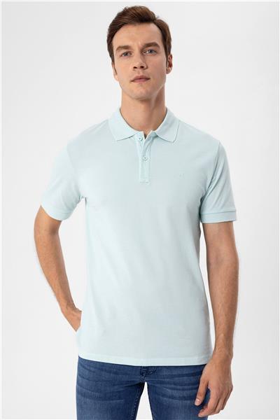Su Yeşili Slim Fit Armürlü Polo Yaka Tişört