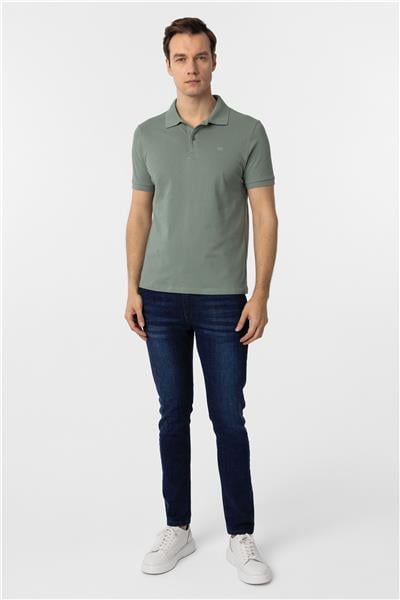 Su Yeşili Slim Fit Düz Polo Yaka Tişört