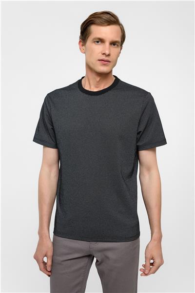 Antrasit Regular Armürlü Bisiklet Yaka Tişört