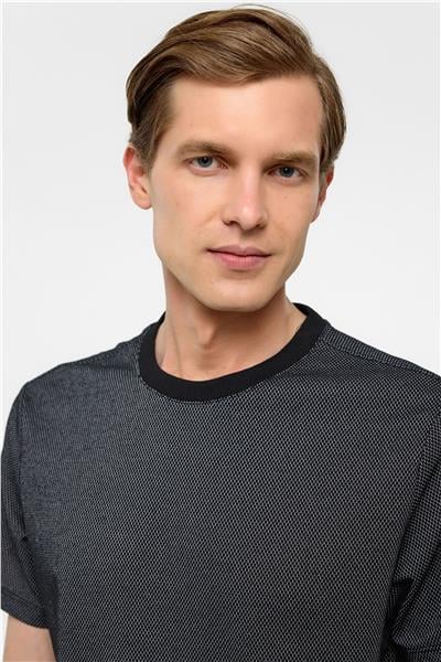 Antrasit Regular Armürlü Bisiklet Yaka Tişört