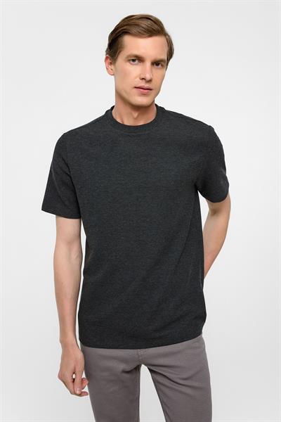 Antrasit Regular Armürlü Bisiklet Yaka Tişört