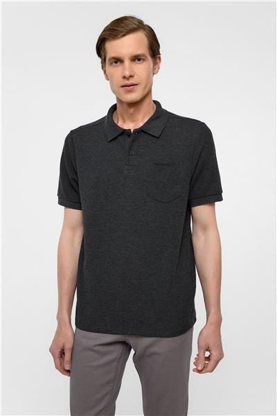 Antrasit Regular Armürlü Polo Yaka Tişört