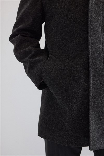 Antrasit Regular Bebe Yaka Düz Yan Cepli Kaban