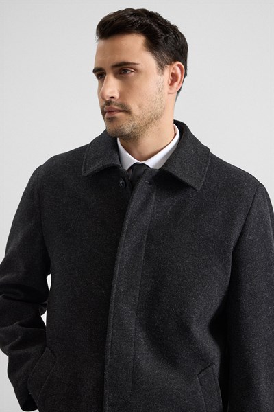 Antrasit Regular Bebe Yaka Düz Yan Cepli Kaban