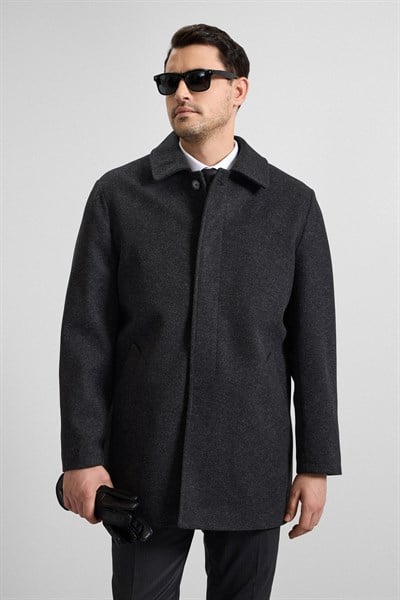 Antrasit Regular Bebe Yaka Düz Yan Cepli Kaban