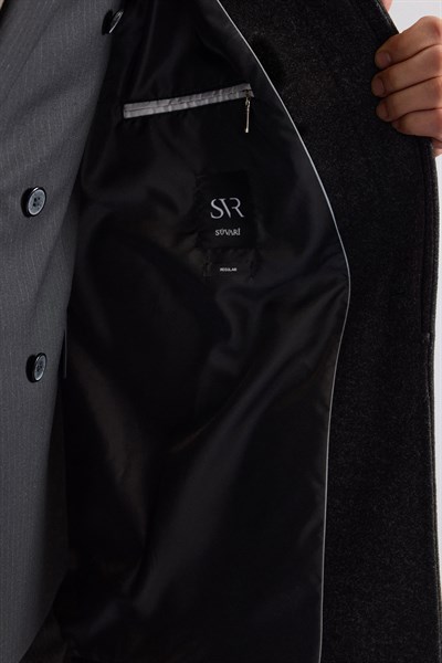 Antrasit Regular Bebe Yaka Düz Yan Cepli Kaban