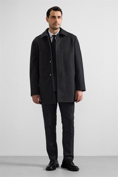 Antrasit Regular Bebe Yaka Düz Yan Cepli Kaban