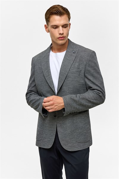 Antrasit Regular Desenli Mono Yaka 6 Drop Ceket