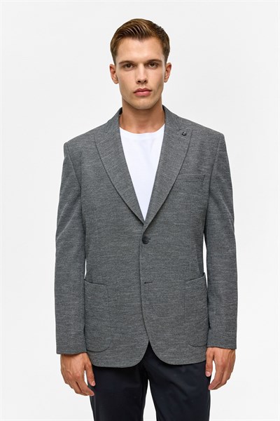 Antrasit Regular Desenli Mono Yaka 6 Drop Ceket