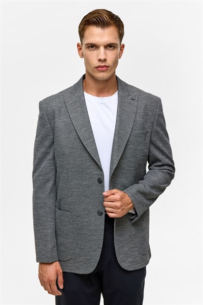 Antrasit Regular Desenli Mono Yaka 6 Drop Ceket