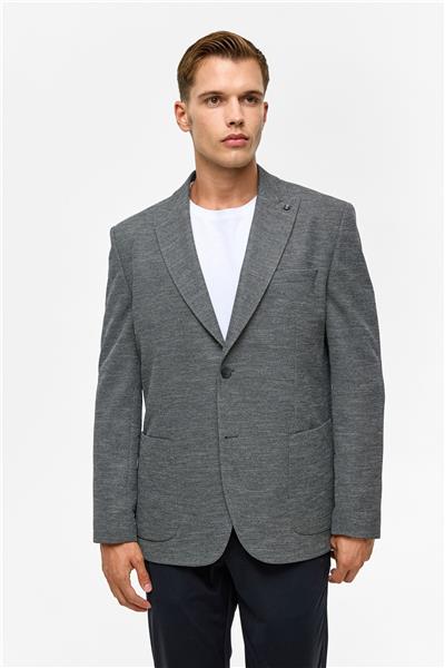 Antrasit Regular Desenli Mono Yaka 6 Drop Ceket