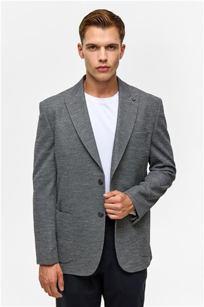 Antrasit Regular Desenli Mono Yaka 6 Drop Ceket