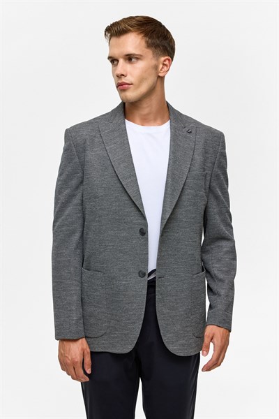 Antrasit Regular Desenli Mono Yaka 6 Drop Ceket