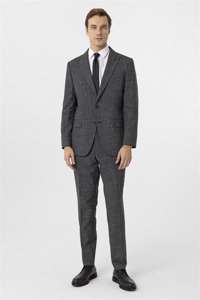 Antrasit Regular Desenli Sivri Yaka 6 Drop Klasik Takım Elbise