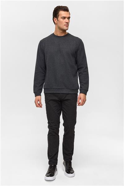 Antrasit Regular Düz Bisiklet Yaka Sweatshirt