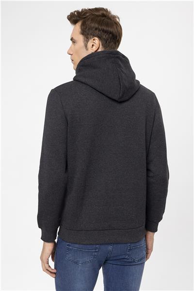Antrasit Regular Düz Kapüşonlu Yaka Sweatshirt