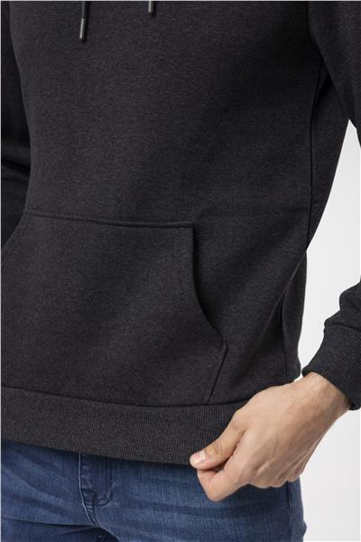 Antrasit Regular Düz Kapüşonlu Yaka Sweatshirt