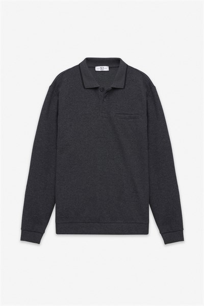 Antrasit Regular Düz Polo Yaka Sweatshirt