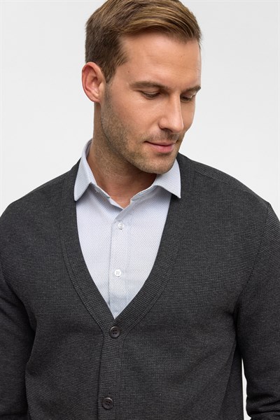 Antrasit Regular Düz V Yaka Hırka