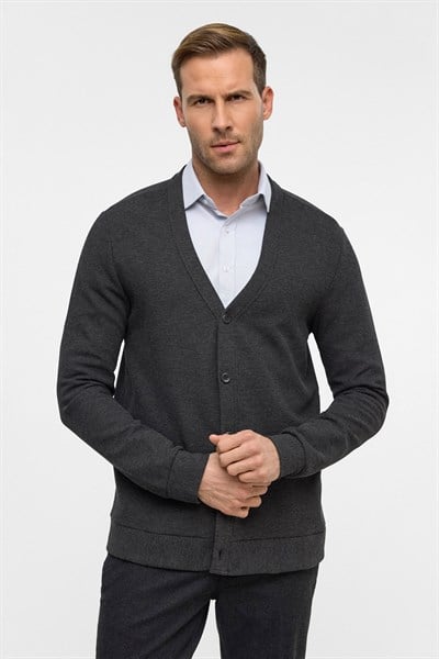 Antrasit Regular Düz V Yaka Hırka