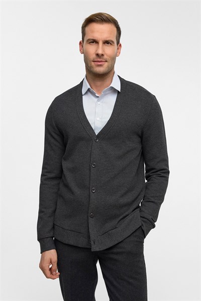 Antrasit Regular Düz V Yaka Hırka