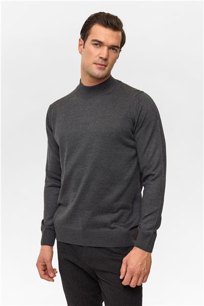 Antrasit Regular Düz Yarım Balıkçı Yaka Triko Kazak