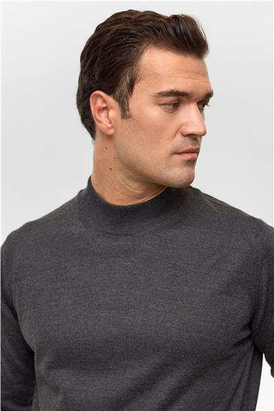 Antrasit Regular Düz Yarım Balıkçı Yaka Triko Kazak