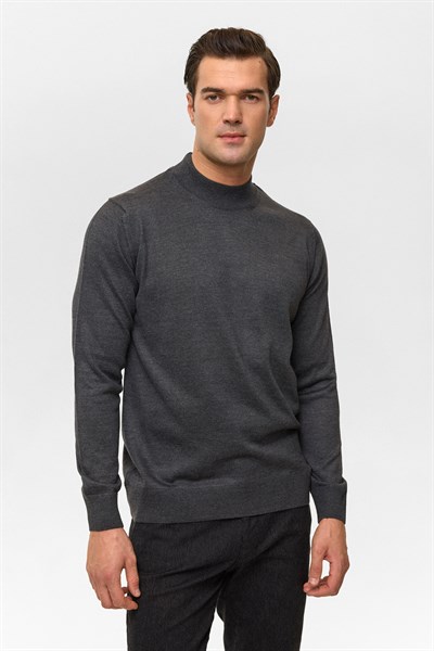 Antrasit Regular Düz Yarım Balıkçı Yaka Triko Kazak