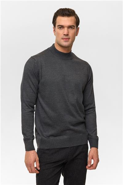 Antrasit Regular Düz Yarım Balıkçı Yaka Triko Kazak