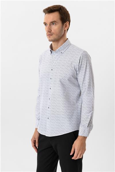 Antrasit Slim Fit Baskılı Düğmeli Yaka Gömlek