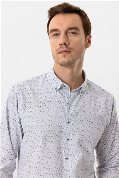 Antrasit Slim Fit Baskılı Düğmeli Yaka Gömlek