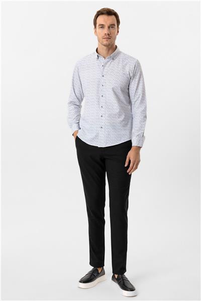 Antrasit Slim Fit Baskılı Düğmeli Yaka Gömlek