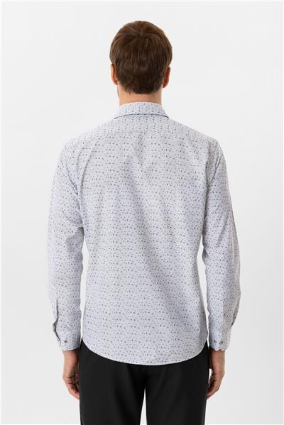 Antrasit Slim Fit Baskılı Düğmeli Yaka Gömlek
