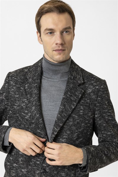 Antrasit Slim Desenli Mono Yaka Kaban