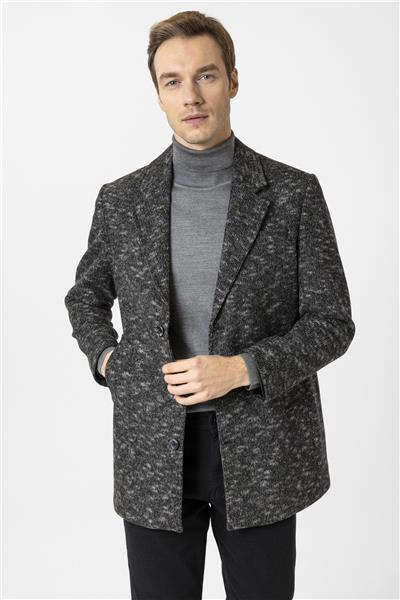 Antrasit Slim Desenli Mono Yaka Kaban