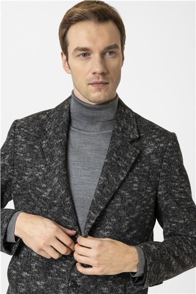 Antrasit Slim Desenli Mono Yaka Kaban