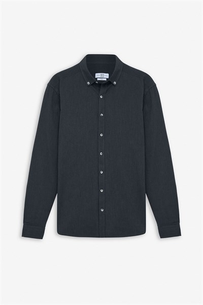 Antrasit Slim Düğmeli Yaka Düz Cepsiz Casual Gömlek