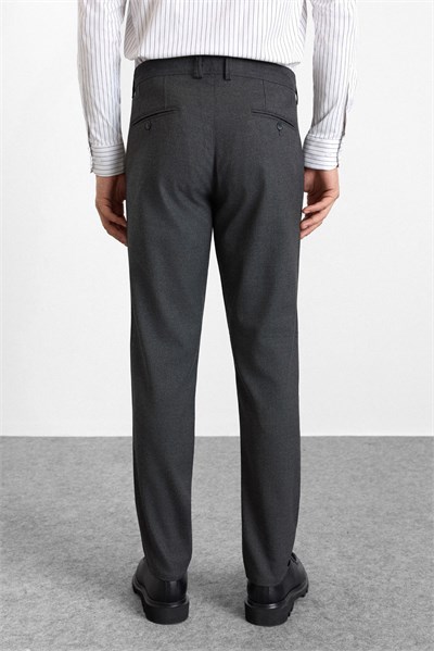 Antrasit Slim Düz Twill Normal Bel Casual Pantolon