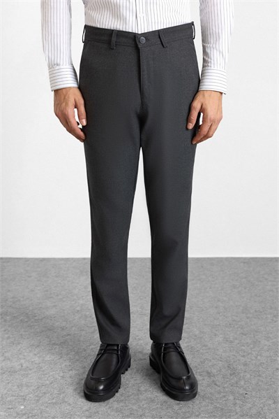 Antrasit Slim Düz Twill Normal Bel Casual Pantolon