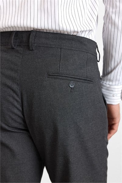 Antrasit Slim Düz Twill Normal Bel Casual Pantolon